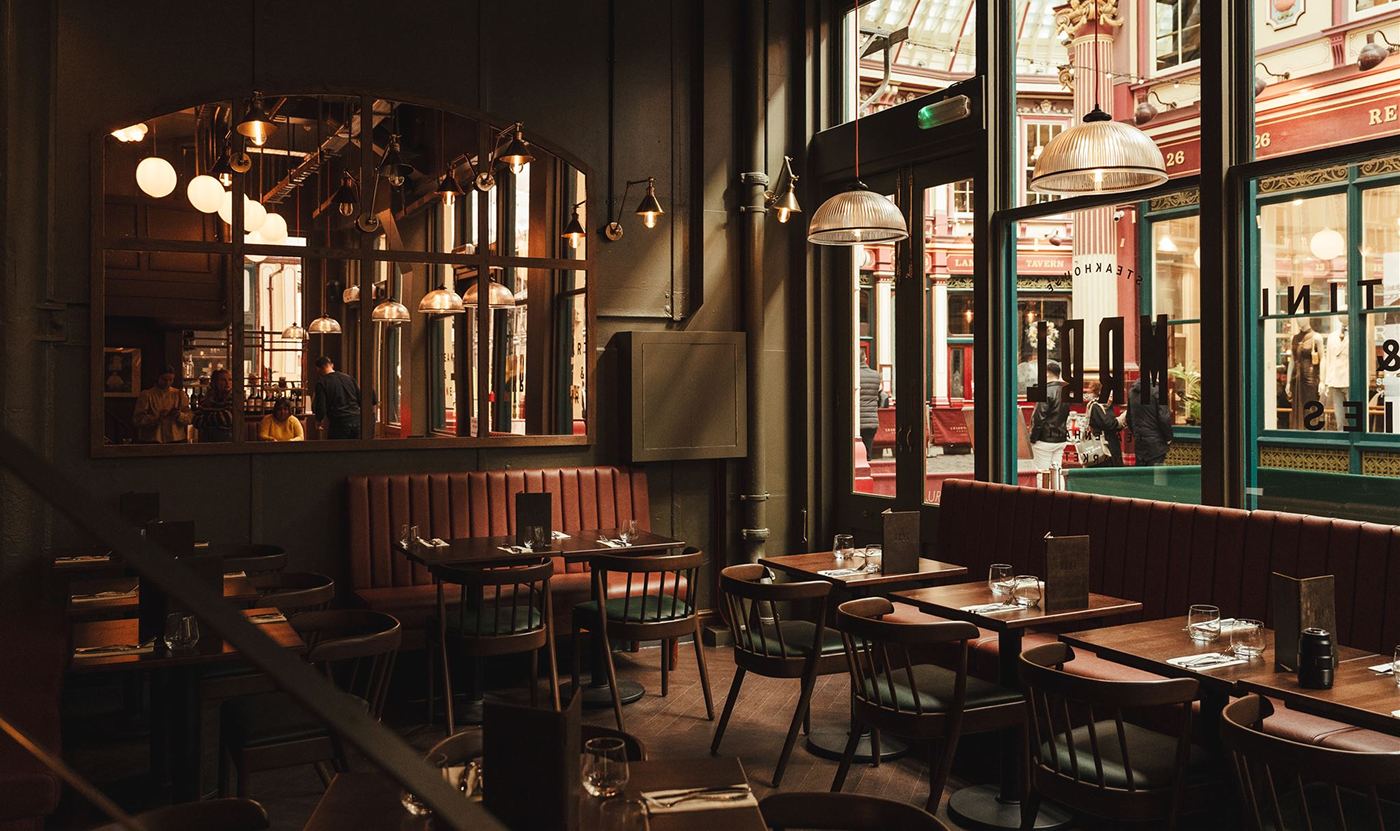 MRBL dining room, looking out onto Leadenhall Market