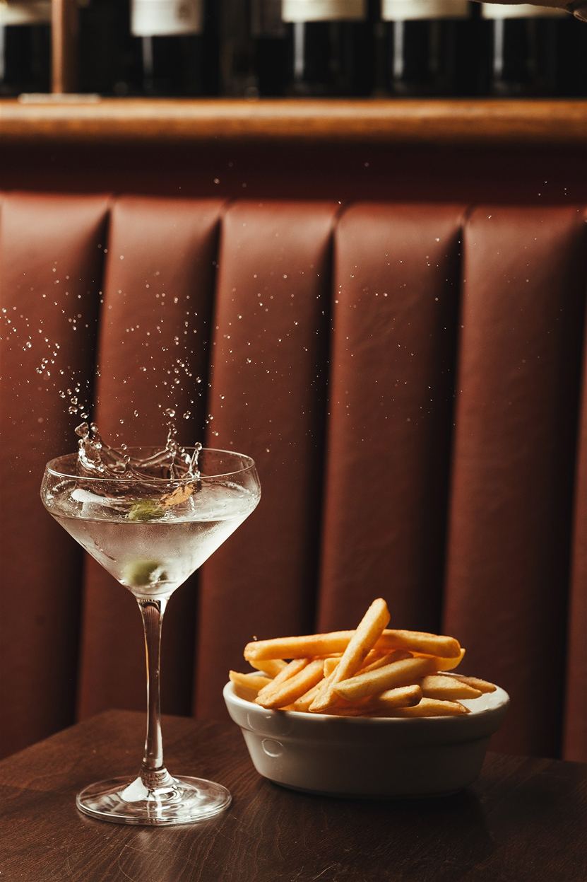 Martini and fries at MRBL